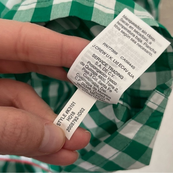 J. Crew Pajama Top Women's Small Vintage Green Gingham Emerald Ivory Christmas - Picture 7 of 7